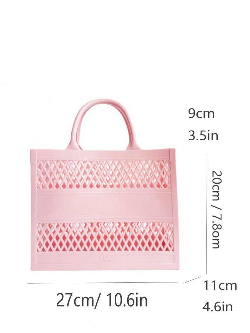 PVC Square Bag Hollow Out Solid Color, Clear Bag Trendy & Waterproof