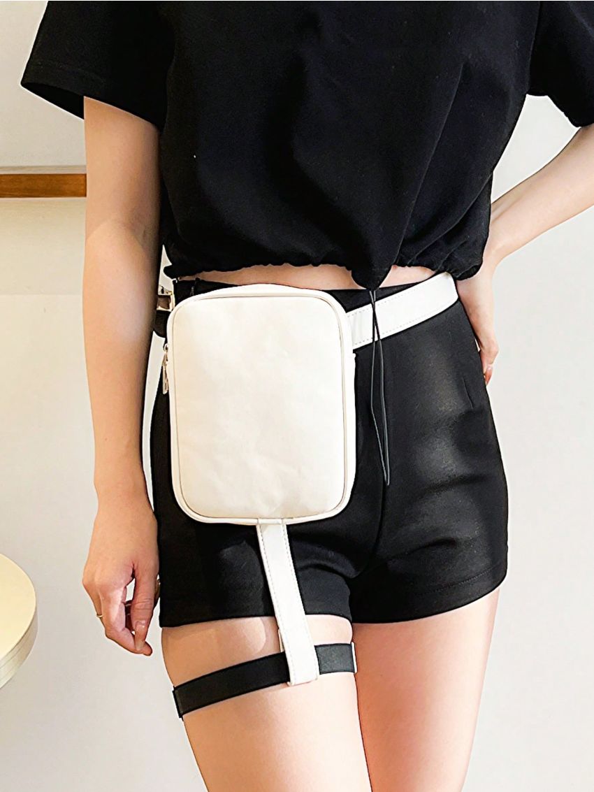 Mini PU Leg Bag Solid Color Release Buckle Design Zipper