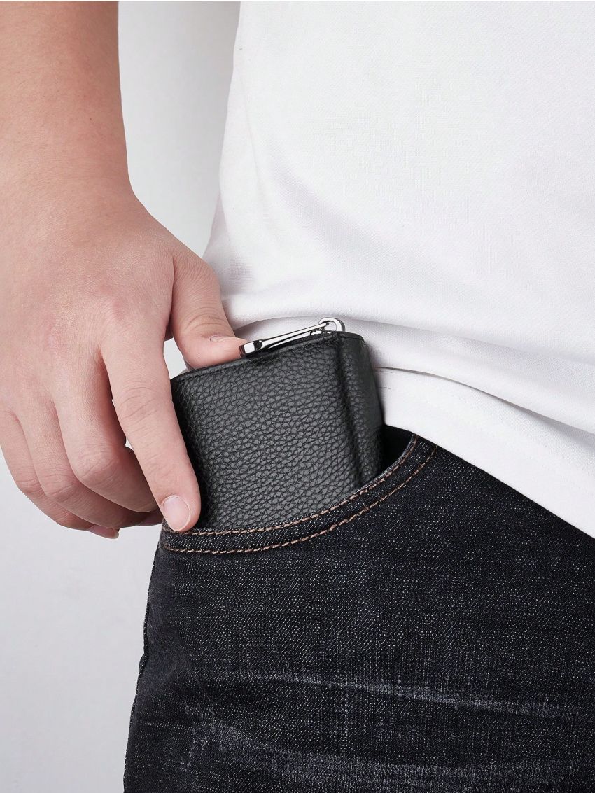 Litchi Embossed Classic Card Holder Fashionable Zipper Genuine Leather