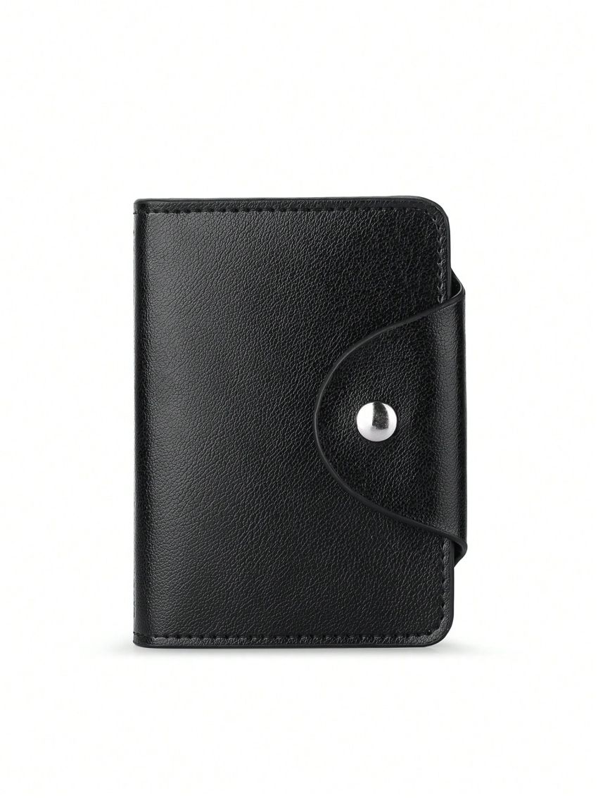 Litchi Embossed Multiple Card Slots Fashionable Snap Button Genuine Leather