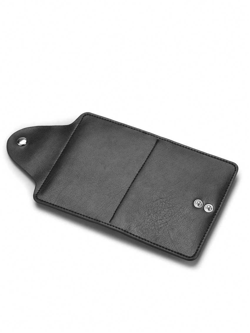 Litchi Embossed Multiple Card Slots Fashionable Snap Button Genuine Leather