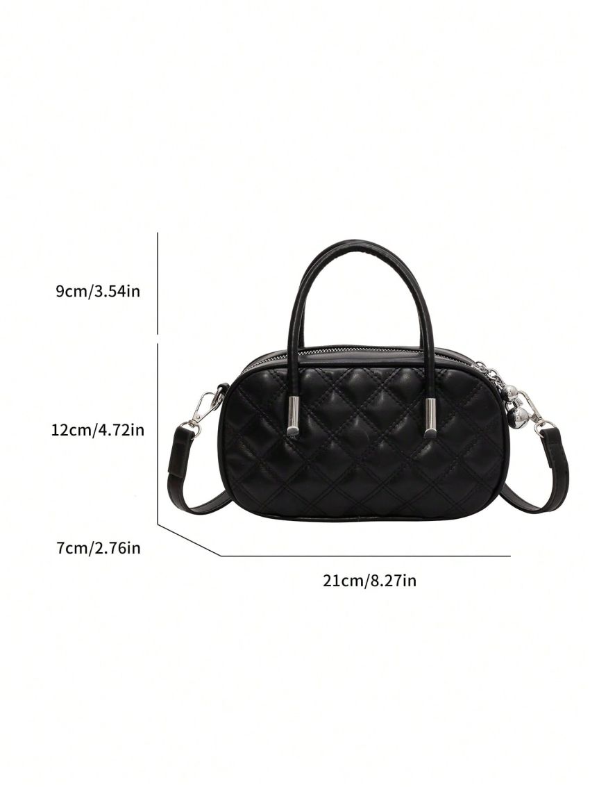 Small Square Bag Fashionable Argyle Quilted Double Handle Zipper PU
