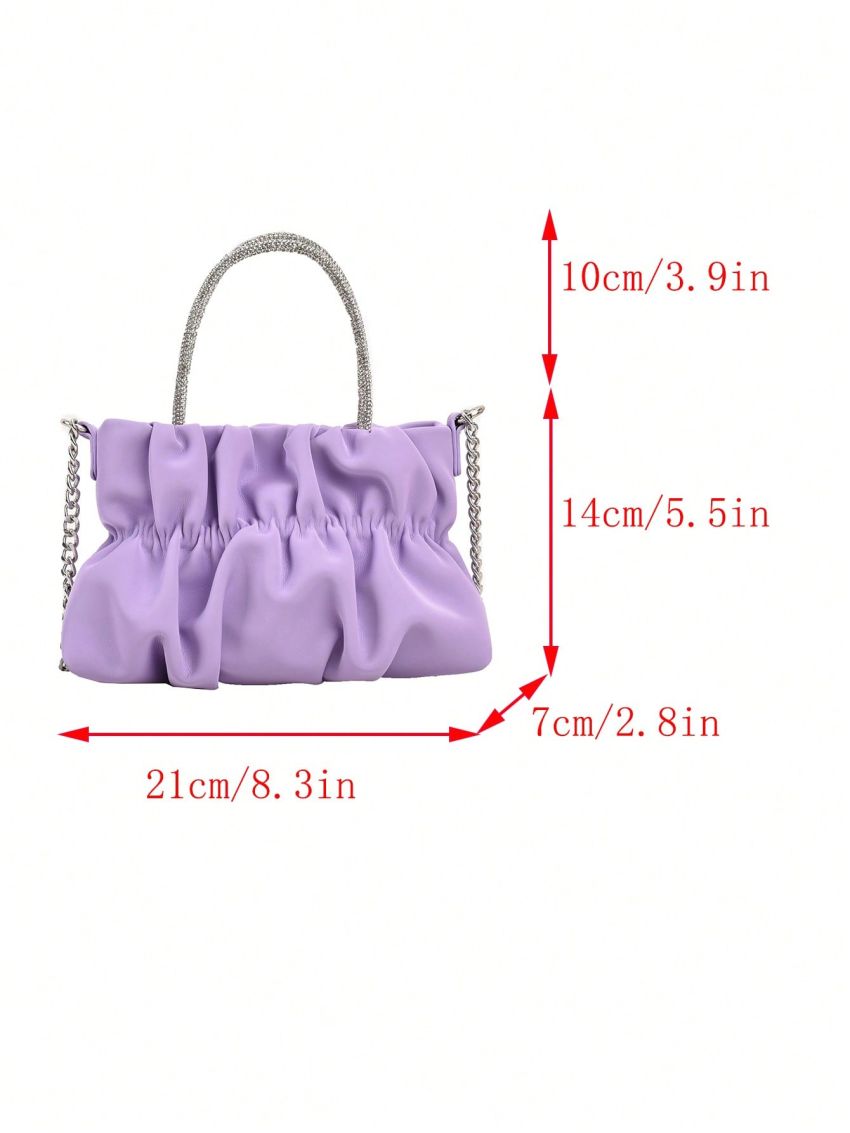 Rhinestone Decor Ruched Bag PU Purple