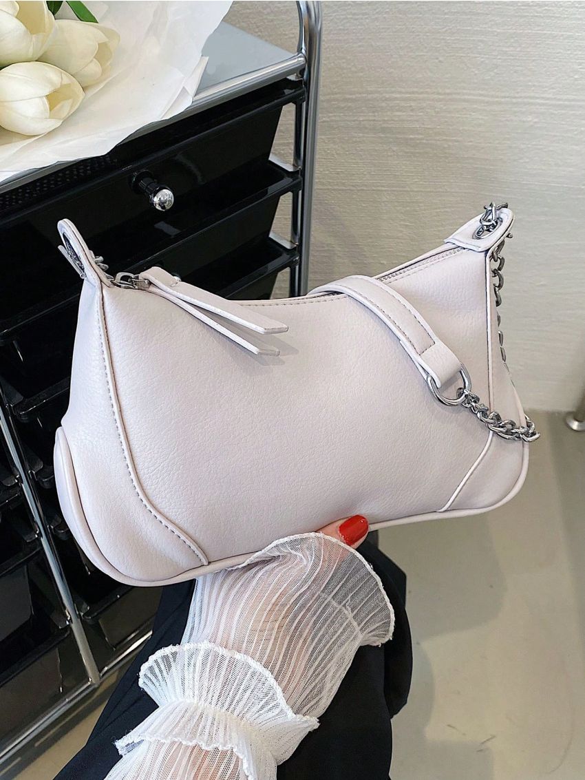 Minimalist Hobo Bag With Zipper PU