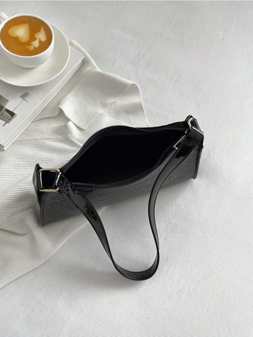 Crocodile Embossed Baguette Bag PU Elegant