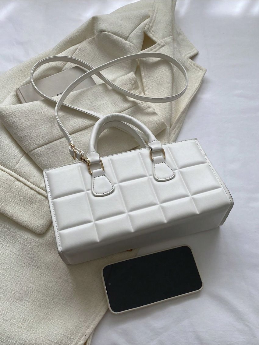 Embossed Detail Baguette Bag PU Double Handle