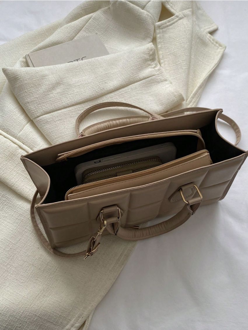 Embossed Detail Baguette Bag Double Handle PU