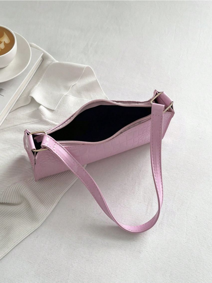 Crocodile Embossed Baguette Bag PU Elegant