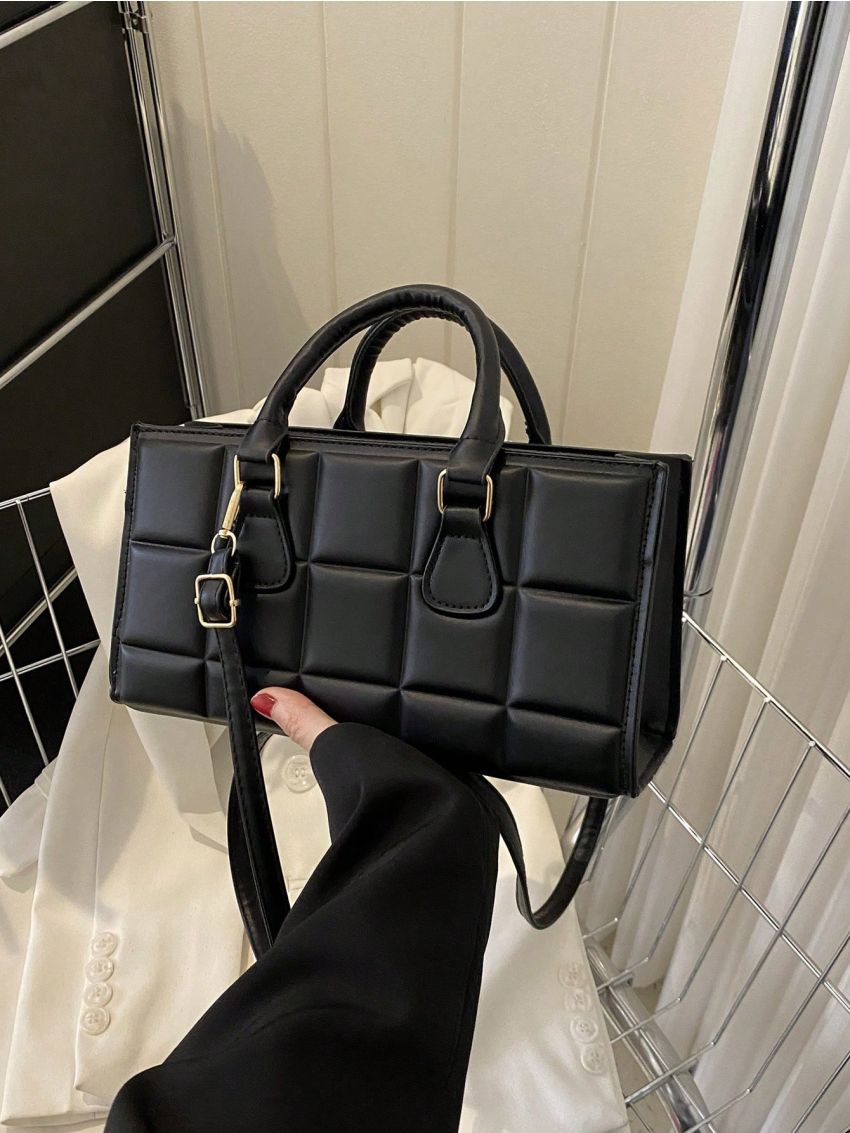 Embossed Detail Square Bag Double Handle PU