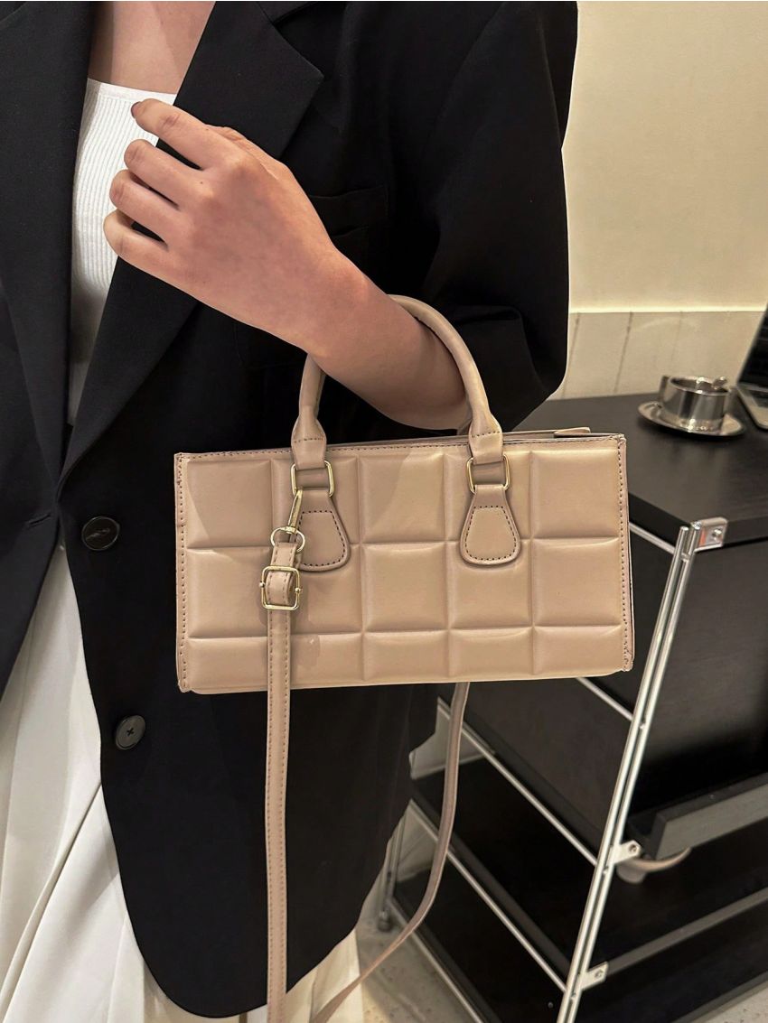 Embossed Detail Baguette Bag Double Handle PU