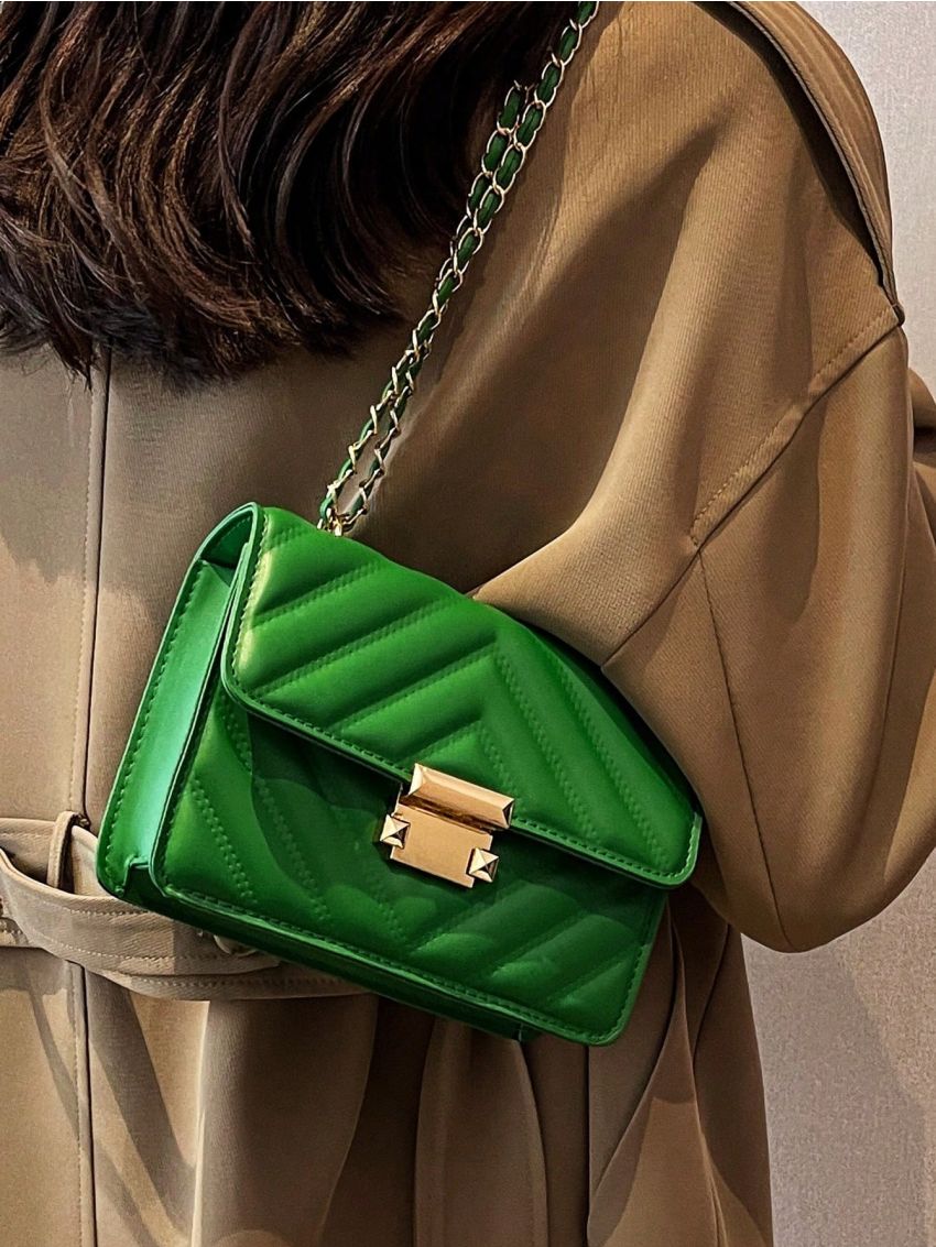 Mini Square Bag Chevron Flap PU