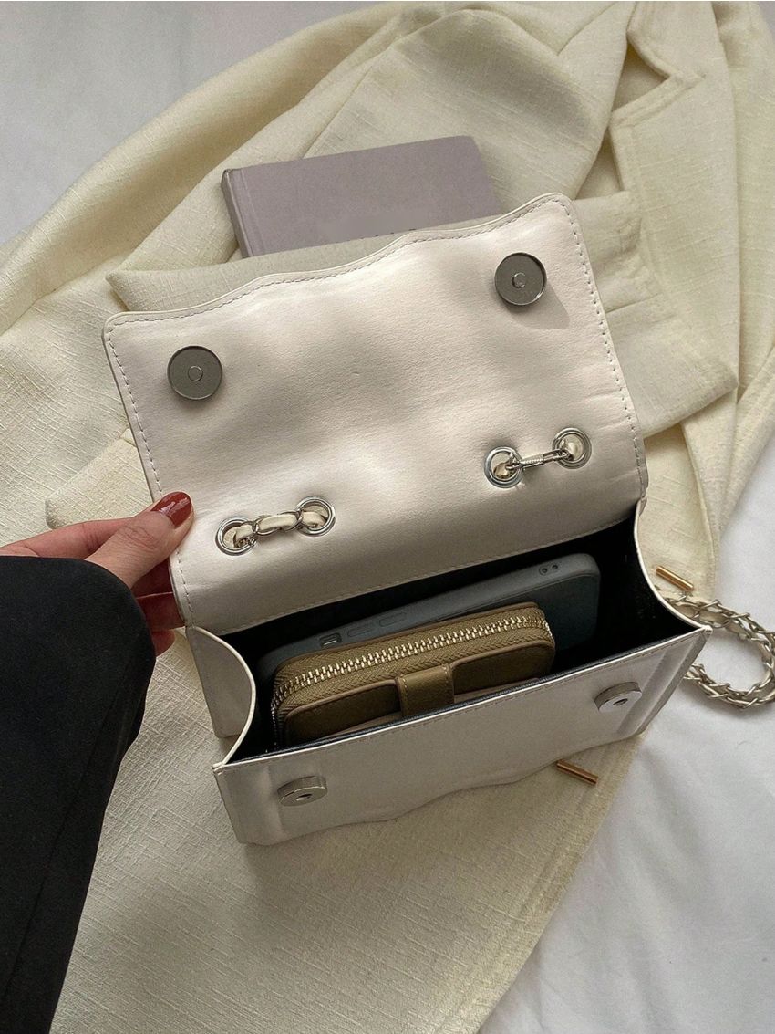 Mini Square Bag Scallop Trim Flap PU