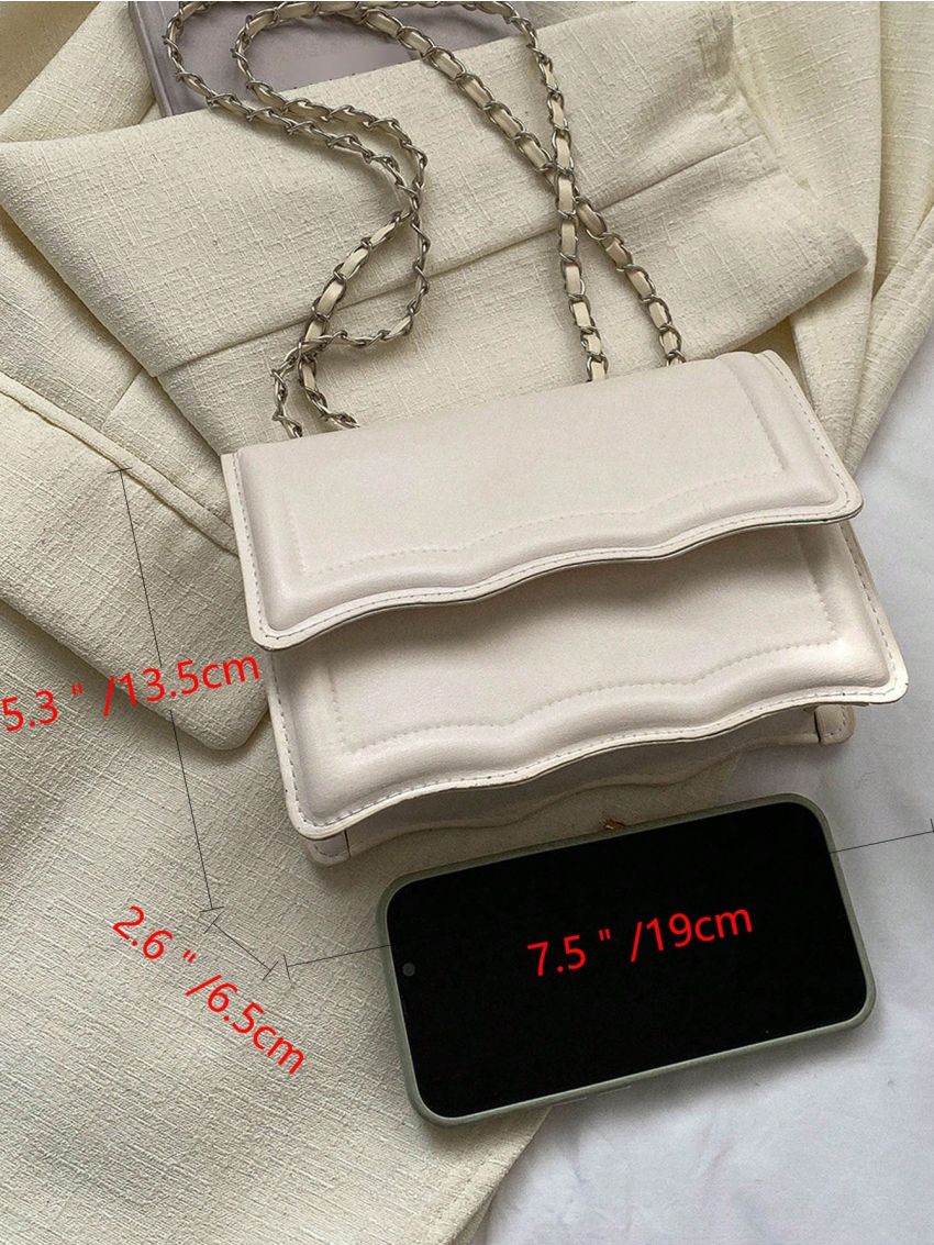 Mini Square Bag Scallop Trim Flap PU