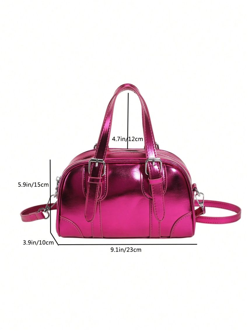 Buckle Decor Dome Bag Metallic PU Funky