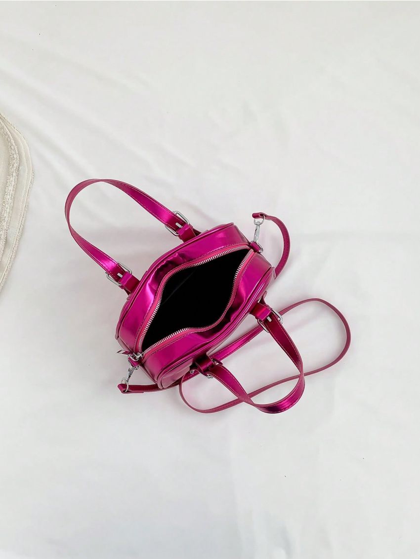 Buckle Decor Dome Bag Metallic PU Funky