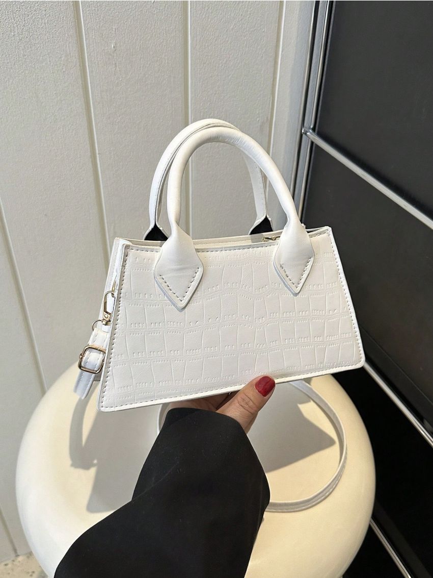 Crocodile Embossed Square Bag Neon Pink PU Funky