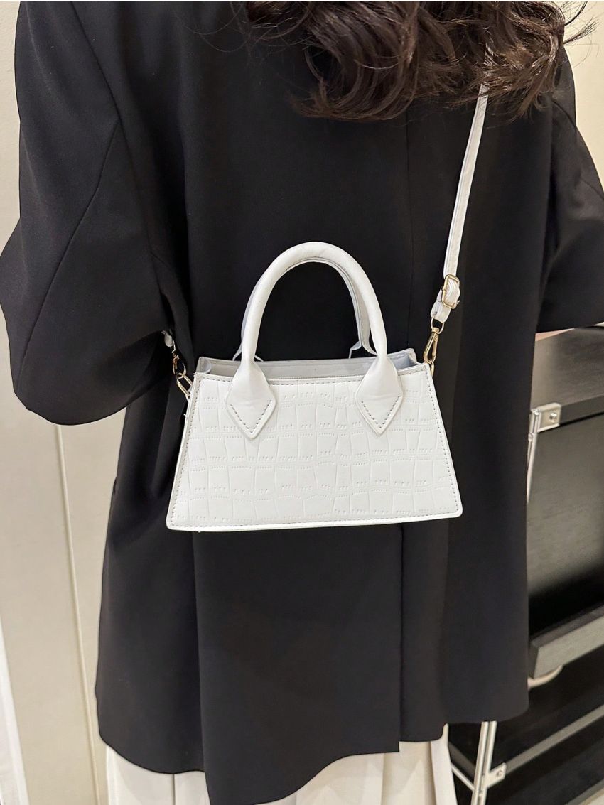 Crocodile Embossed Square Bag Neon Pink PU Funky