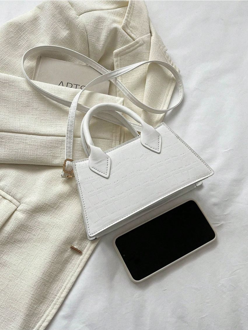 Crocodile Embossed Square Bag Neon Pink PU Funky