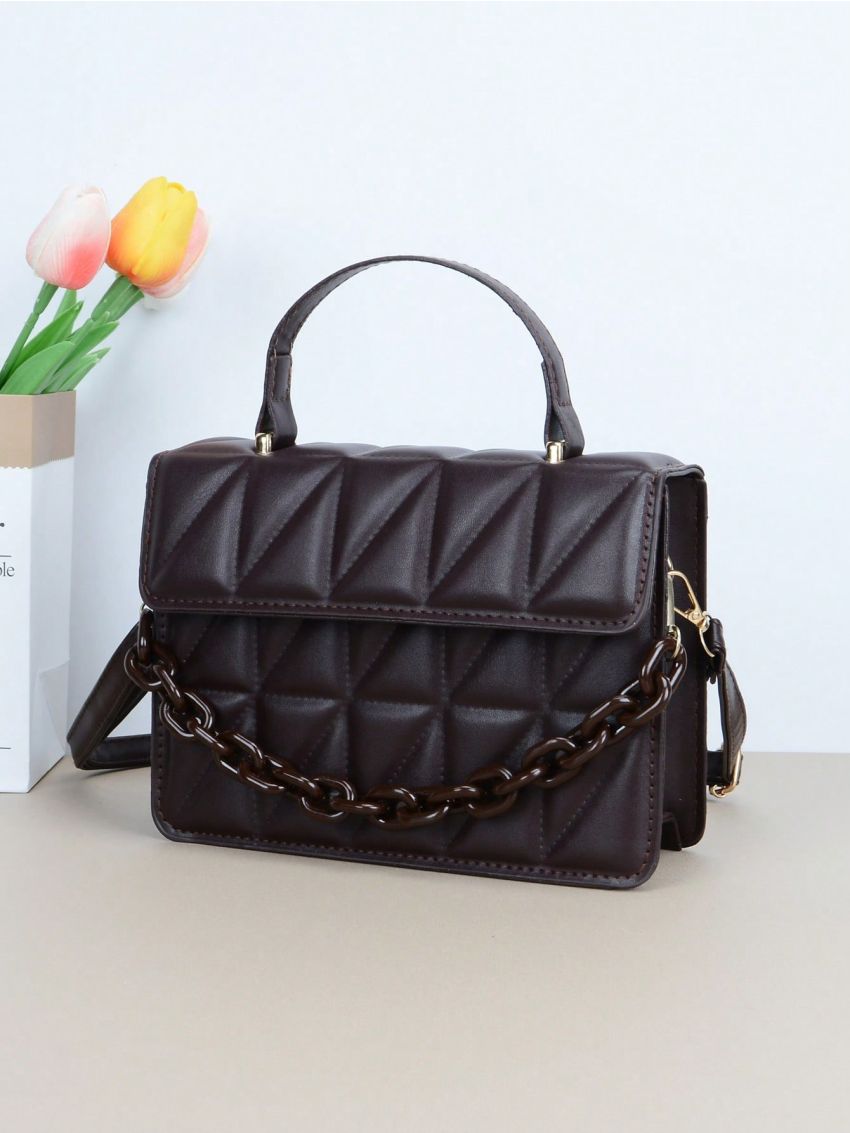 Fashion Chain Design Handbag Small Top-Handle Bag For Women Plaid Casual Crossbody Shoulder Bag