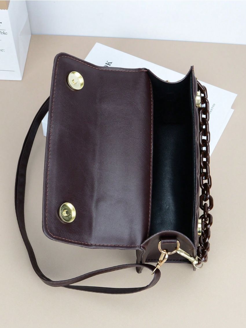 Fashion Chain Design Handbag Small Top-Handle Bag For Women Plaid Casual Crossbody Shoulder Bag