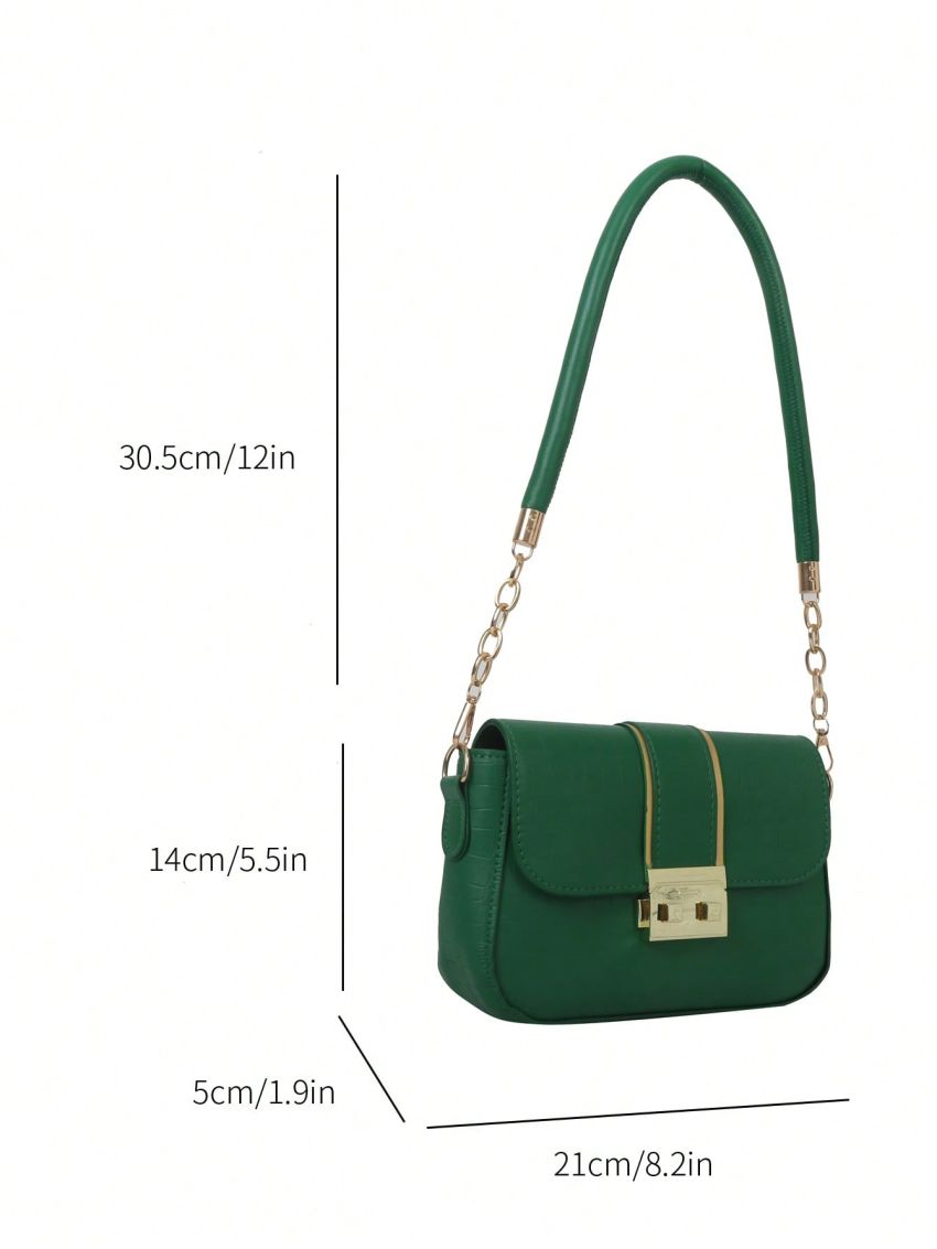 PU Square Bag Crocodile Embossed Metal Decor