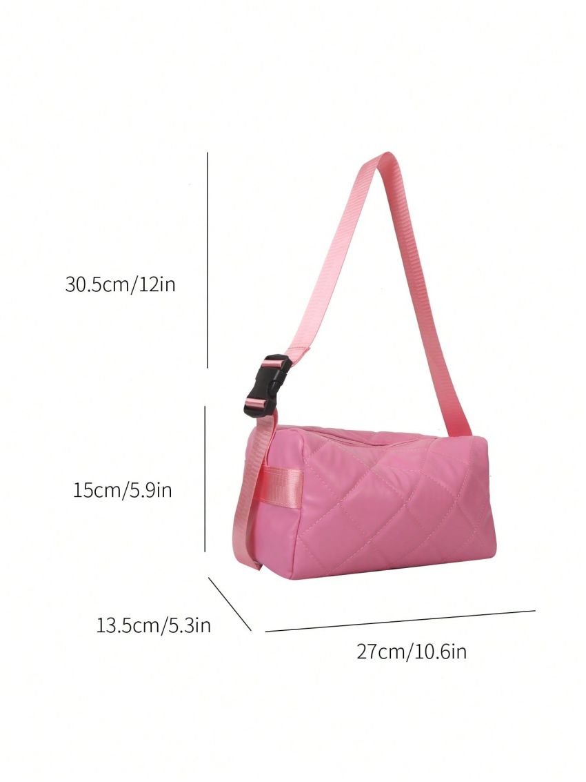 Pink Bucket Bag Quilted Detail Zipper PU