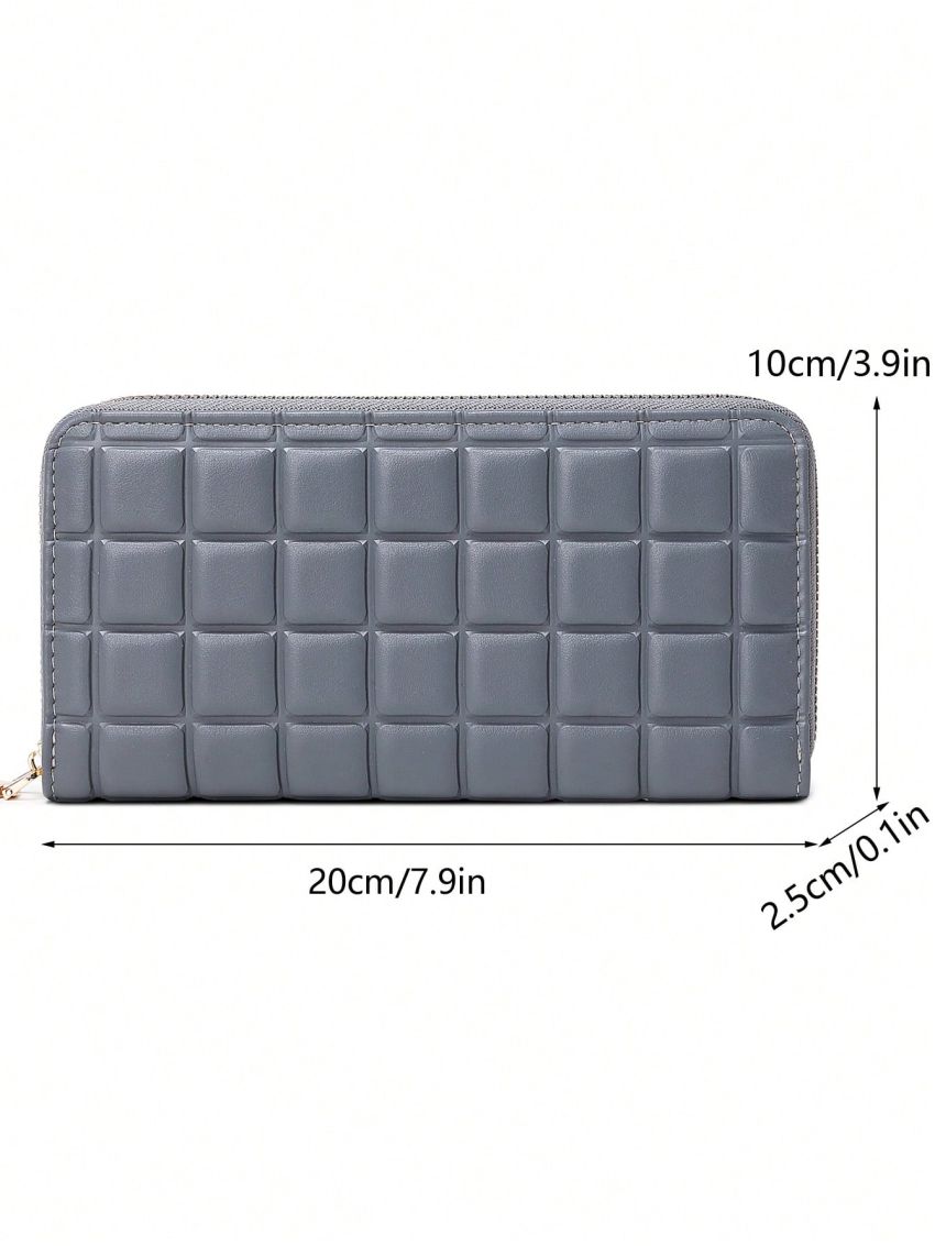 Women Long Wallet Geometric Embossed Zipper Around