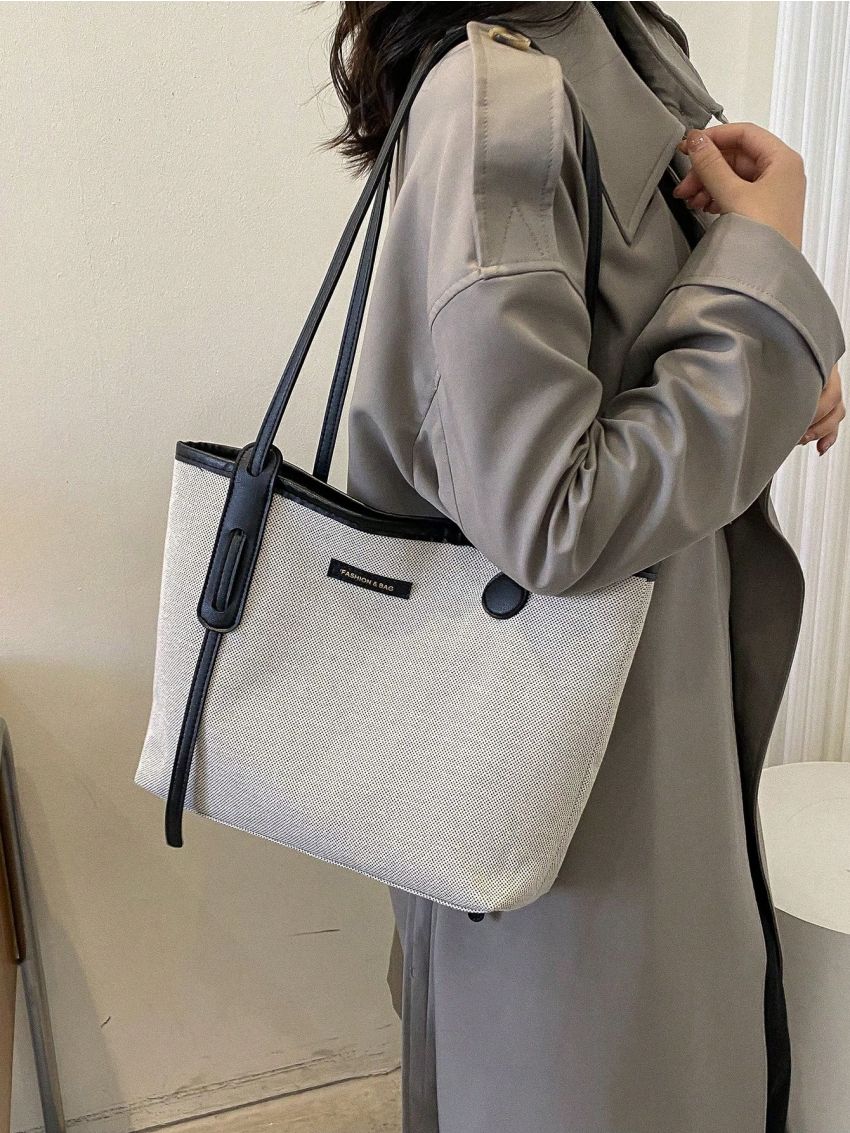 Letter Patch Decor Square Bag Medium Double Handle