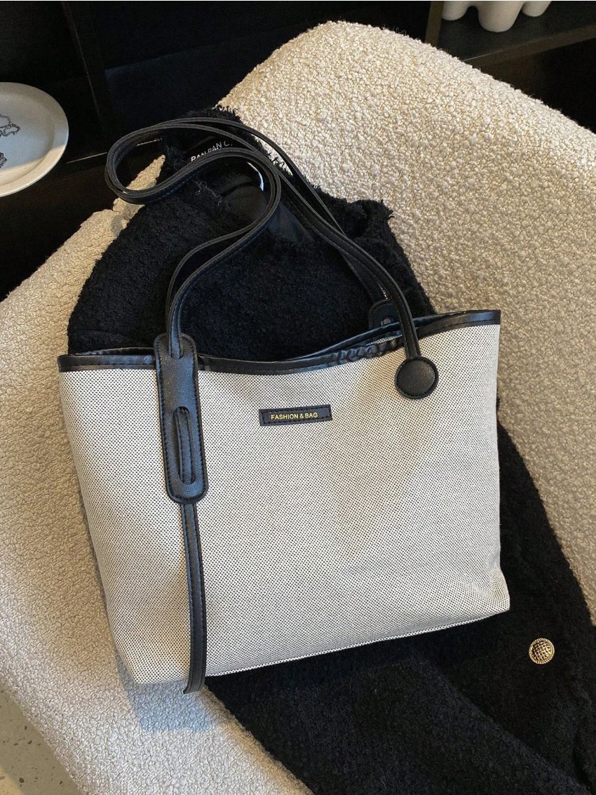 Letter Patch Decor Square Bag Medium Double Handle