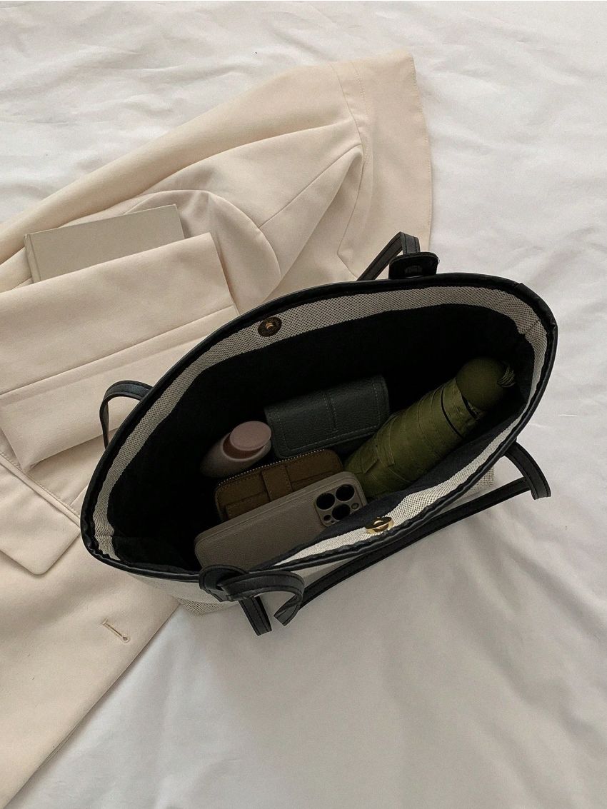 Letter Patch Decor Square Bag Medium Double Handle