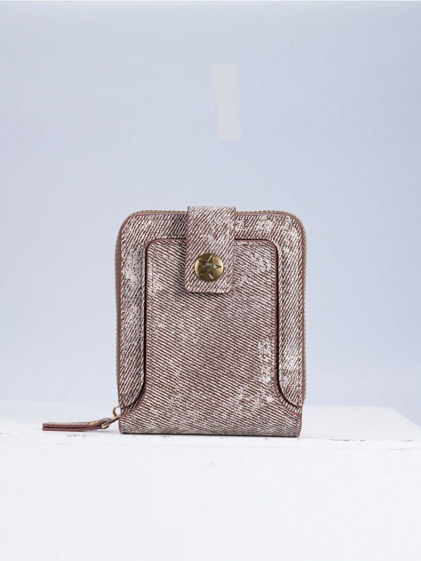 Trifold Small Wallet Snap Button Detail PU