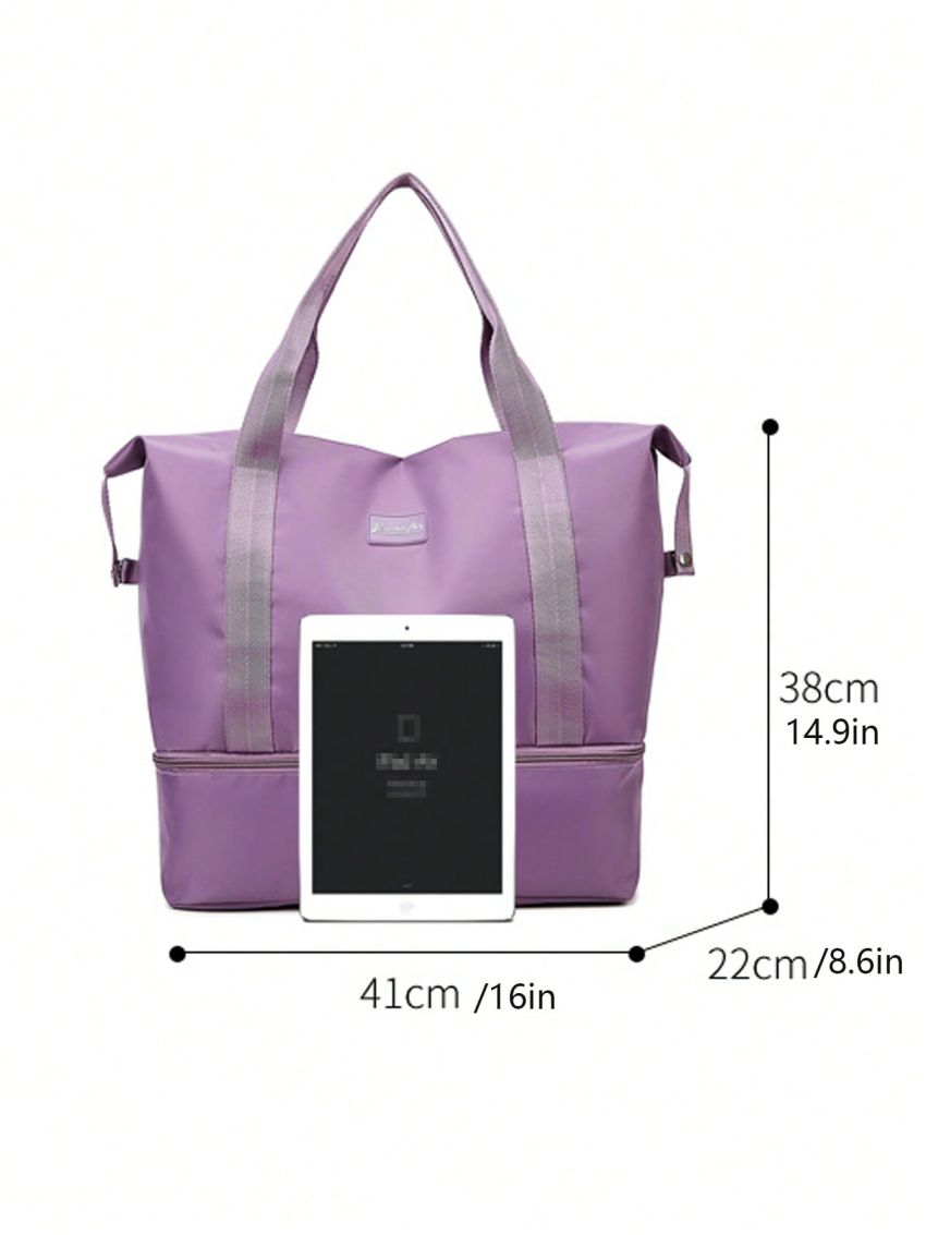 Small Travel Clothes Storage Bag Letter Patch Decor Zipper Polyester