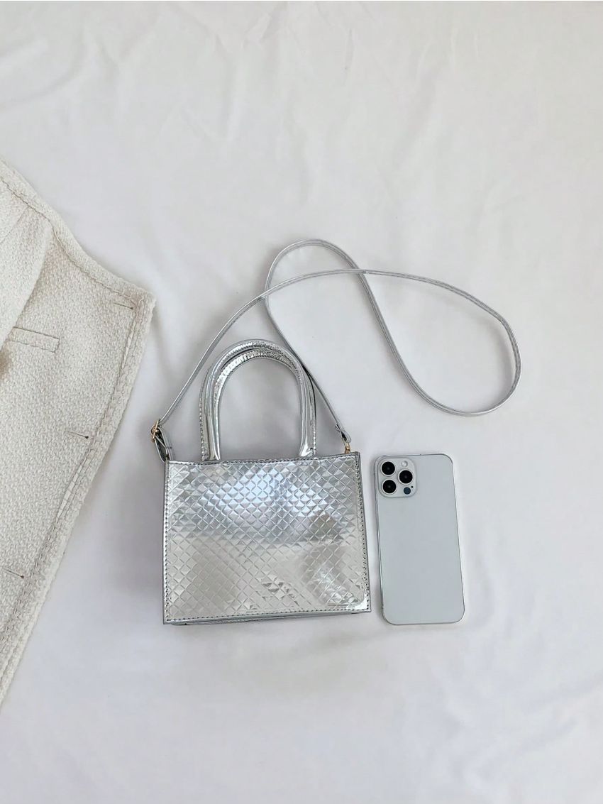 Mini Square Bag Embossed Detail Metallic PU Funky