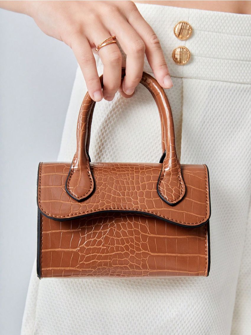 BIZwear Crocodile Embossed Square Bag Mini Brown For Business Work Office