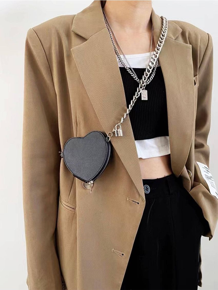 Mini Novelty Bag Heart Design PU Black