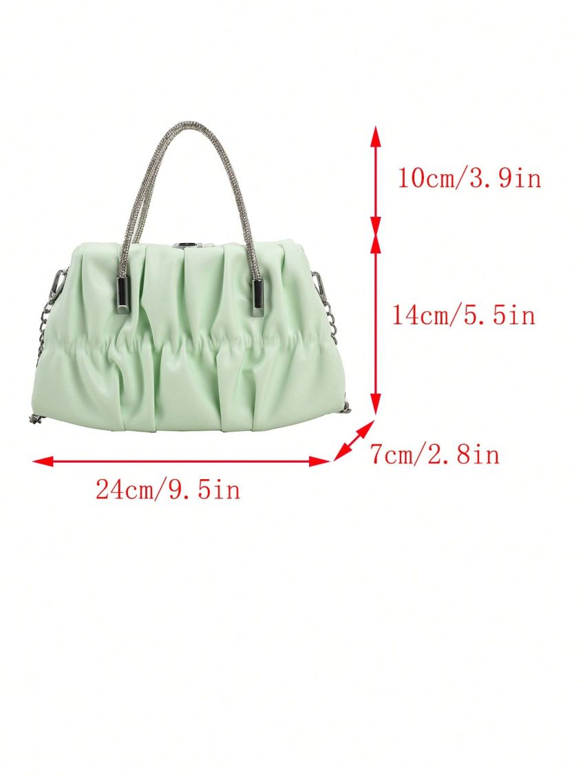 Small Ruched Bag Rhinestone Decor PU Chain Green