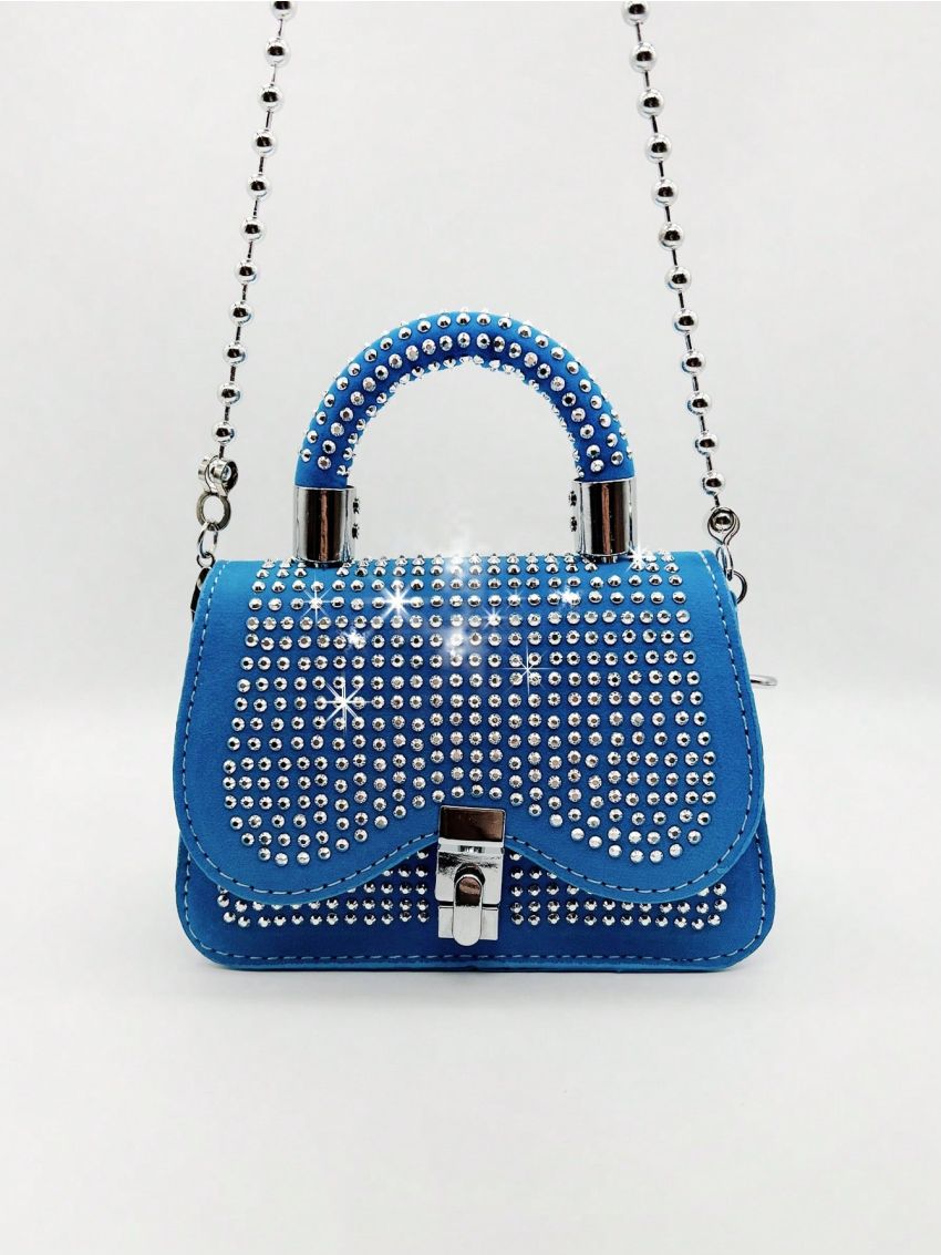 Mini Studded Decor Twist Lock Flap Square Bag