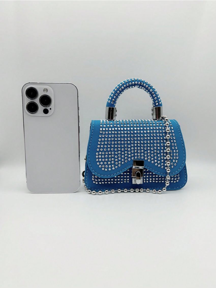 Mini Studded Decor Twist Lock Flap Square Bag