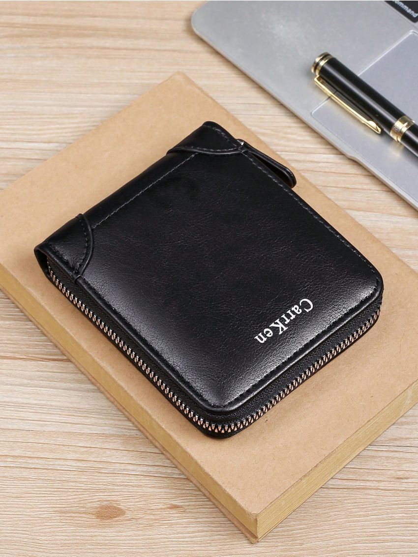PU Small Wallet Letter Graphic Zipper