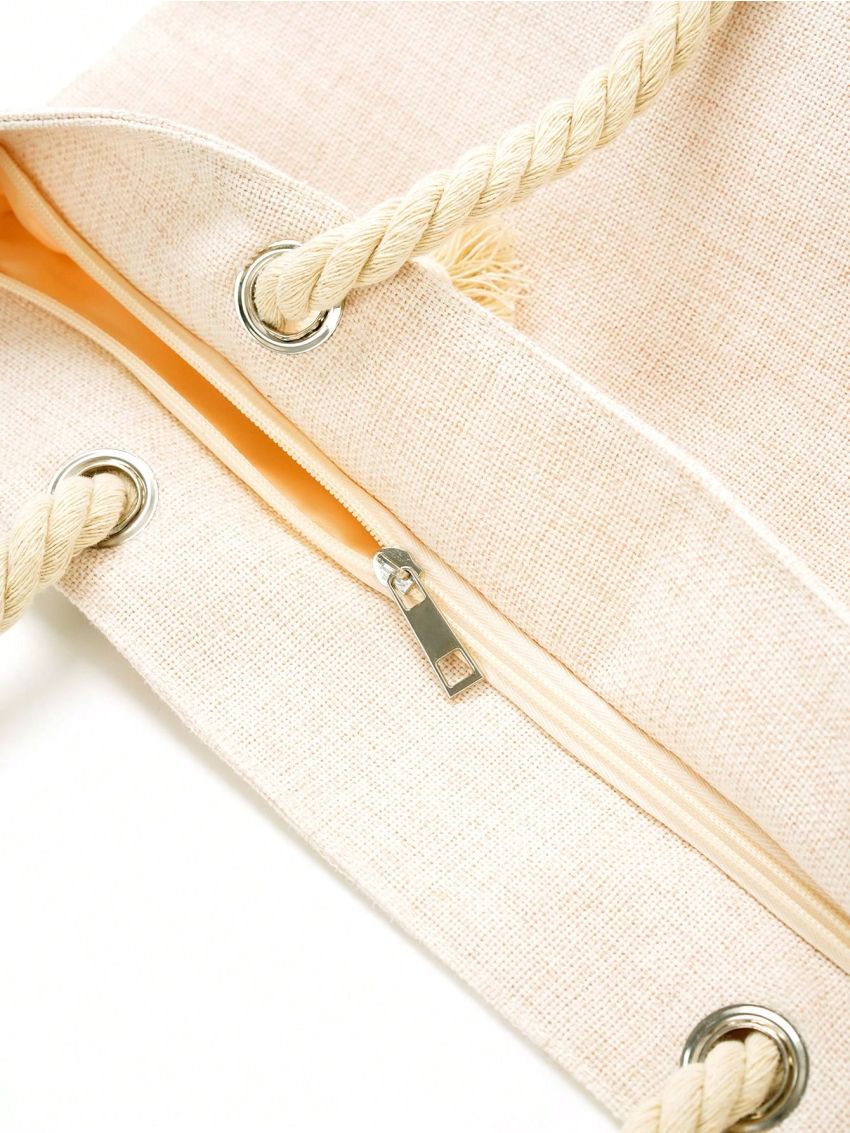 Colorblock Figure Graphic Canvas Shopper Beach Bag