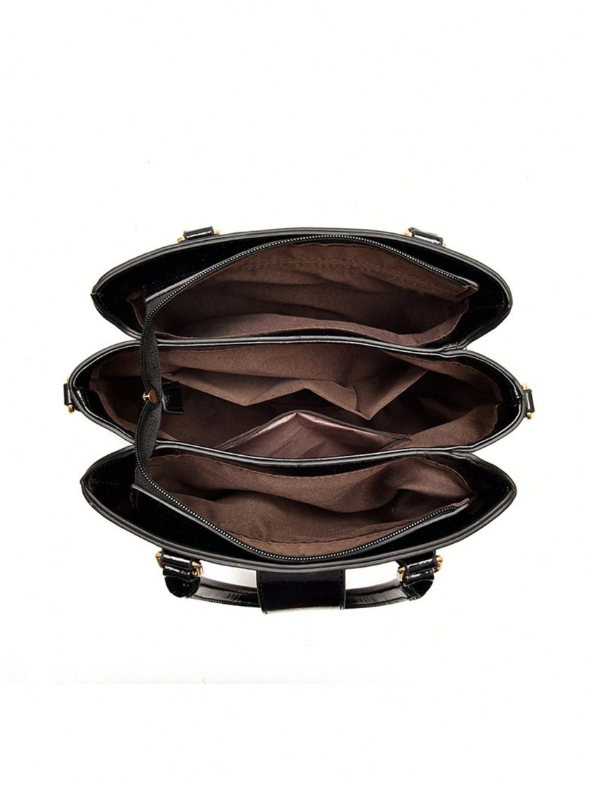 PU Square Bag Crocodile Embossed Black