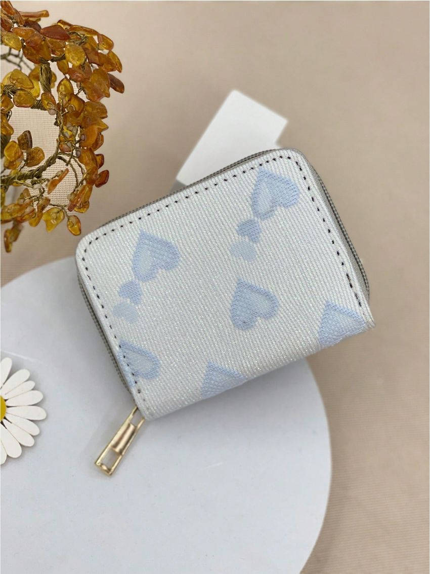 Heart Pattern Card Holder With Zipper Two Tone