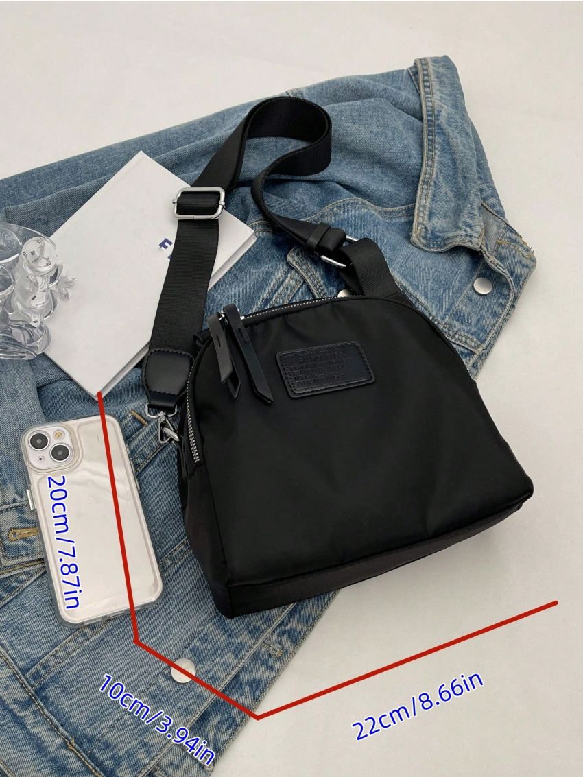 Small Satchel Bag Patch Decor Top Handle