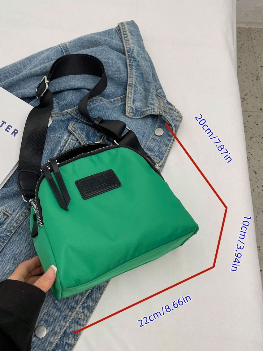 Small Dome Bag Letter Patch Decor With Zipper Neon Red Funky