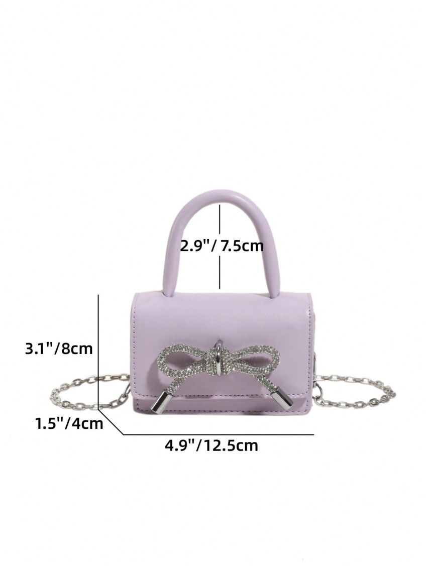 Mini Satchel Bag Rhinestone & Bow Decor Top Handle