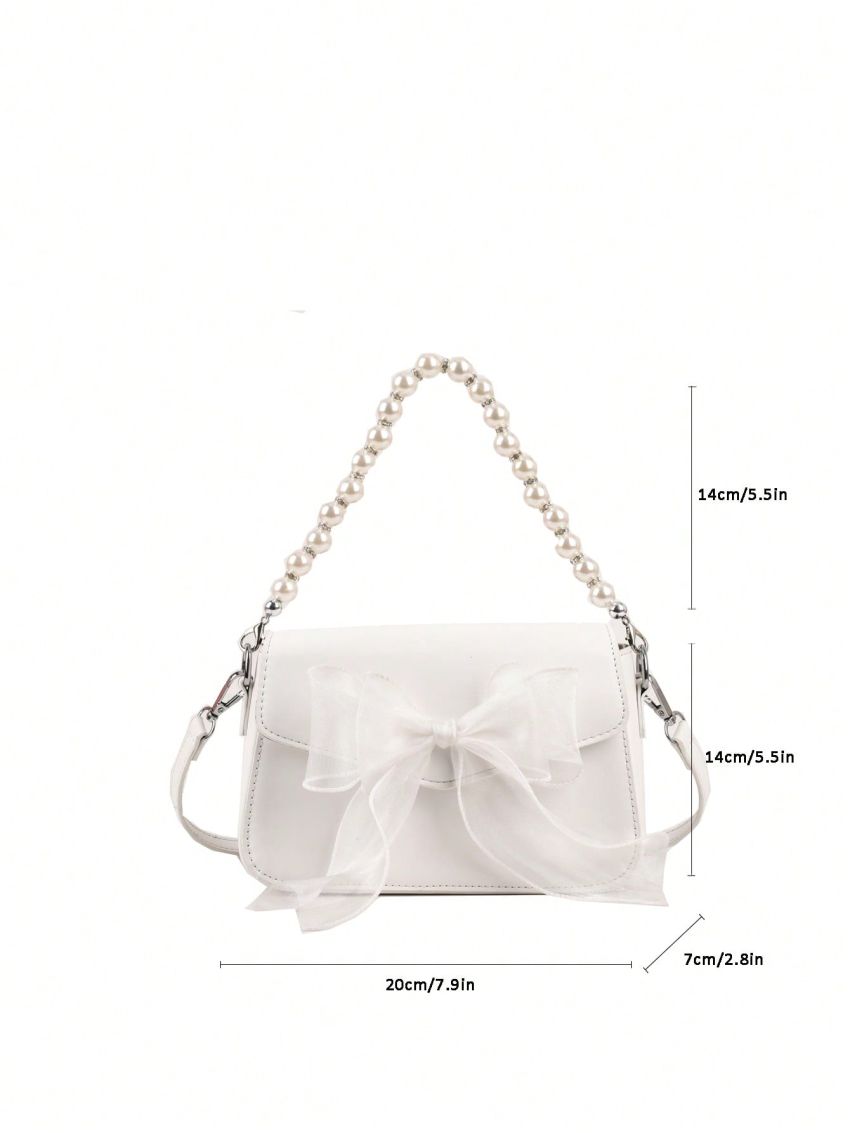Mini Flap Square Bag Bow & Pearl Decor Pink