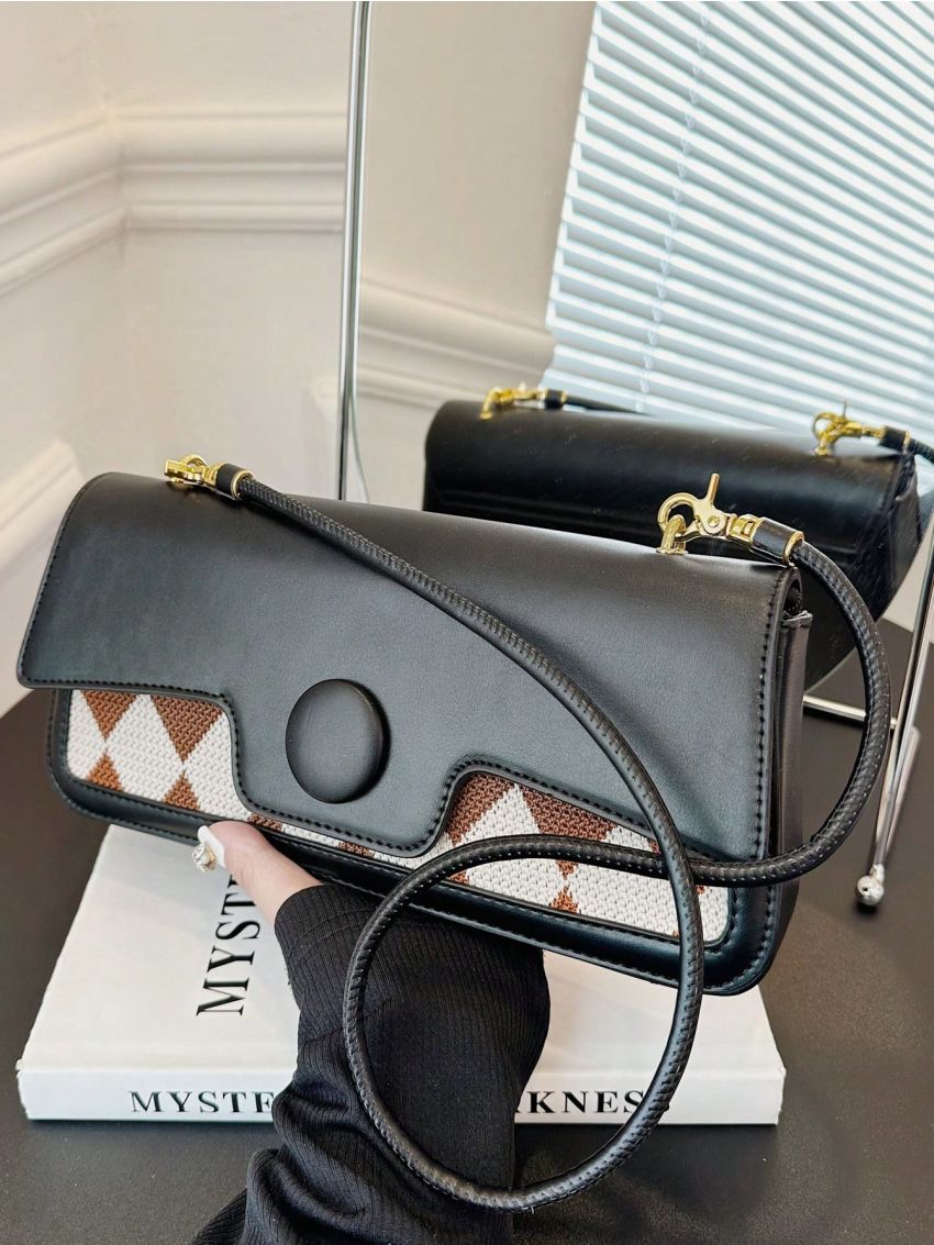 Medium Shoulder Bag Colorblock Flap Fashion Style