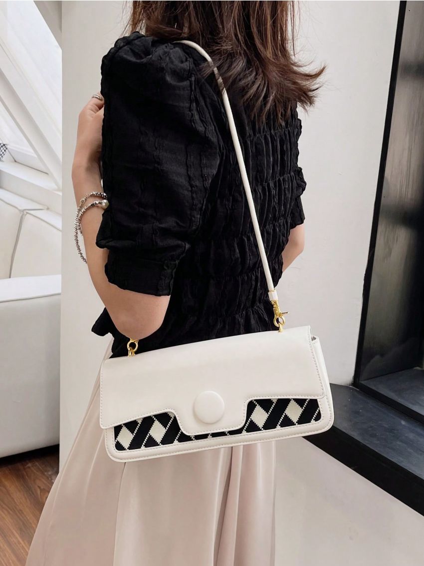 Medium Shoulder Bag Colorblock Flap Fashion Style