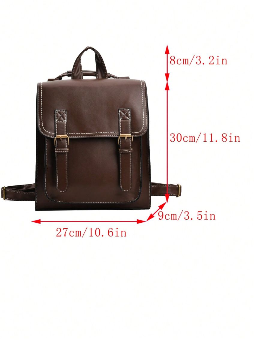 Medium Flap Backpack Buckle Decor Contrast Binding Design