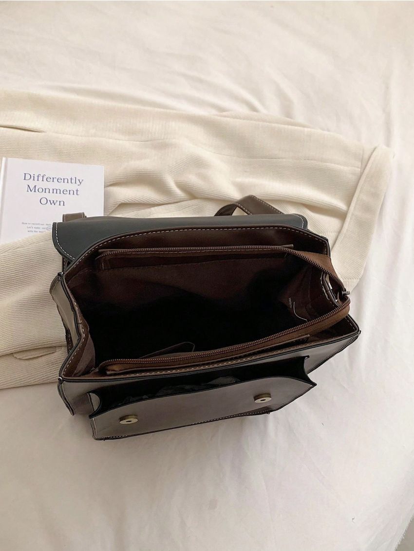 Medium Flap Backpack Buckle Decor Contrast Binding Design